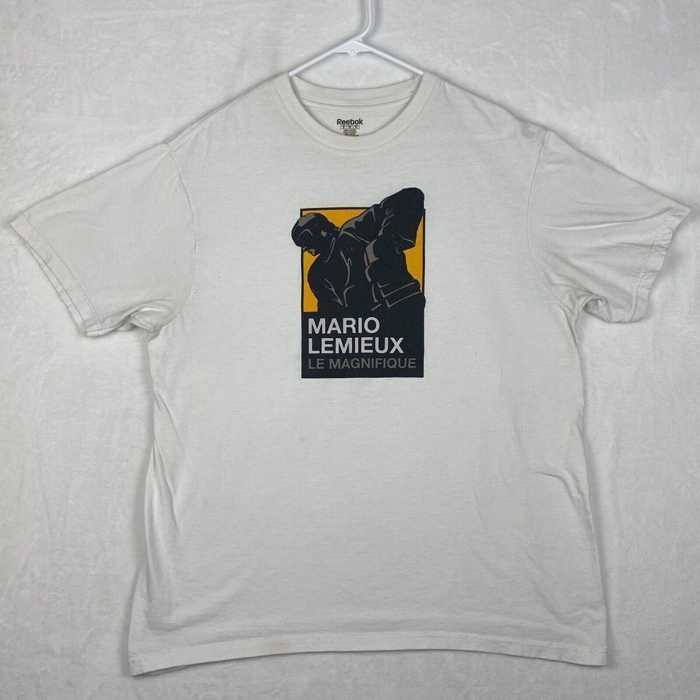 Reebok Mario Lemieux Le Magnifique Graphic T-Shirt Mens XL White Short Sleeve